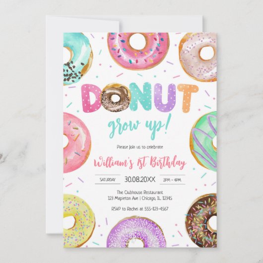 Donut Grow Up Donut Birthday Party Invitation Kaart (Voorkant)