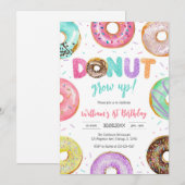 Donut Grow Up Donut Birthday Party Invitation Kaart (Voorkant / Achterkant)