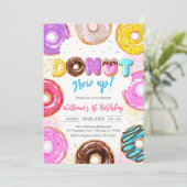 Donut Grow Up Donut Birthday Party Invitation Kaart (Staand voorkant)