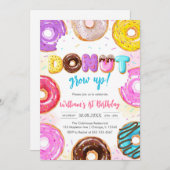 Donut Grow Up Donut Birthday Party Invitation Kaart (Voorkant / Achterkant)