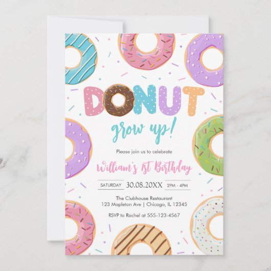 Donut Grow Up Donut Birthday Party Invitation Kaart (Voorkant)