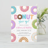 Donut Grow Up Donut Birthday Party Invitation Kaart (Staand voorkant)