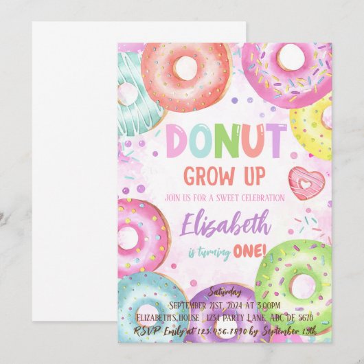 Donut Grow Up Doughnut Verjaardag Kaart (Voorkant / Achterkant)
