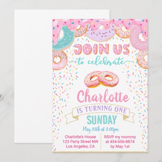 Donut Grow Up Doughnut Verjaardagsuitnodiging Kaart (Voorkant / Achterkant)
