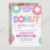 Donut Grow Up First 1st Birthday Invitation Kaart (Voorkant / Achterkant)