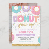 Donut Grow Up First 1st Birthday Invitation Kaart (Voorkant / Achterkant)