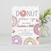 Donut Grow up Girl Birthday Invitation Kaart (Staand voorkant)