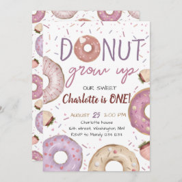 Donut Grow up Girl Birthday Invitation Kaart