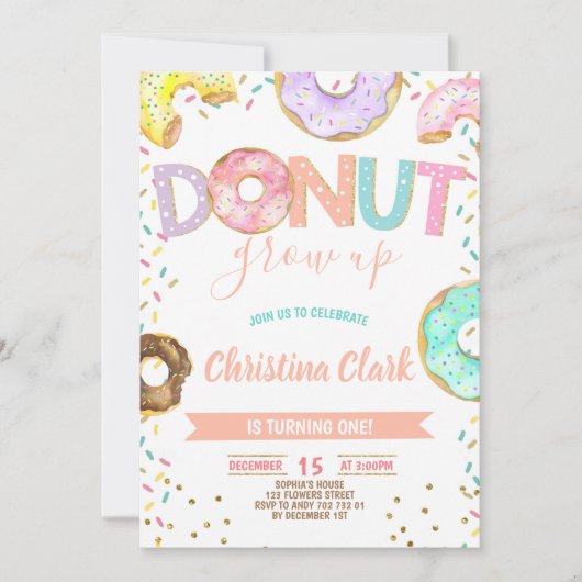 Donut Grow up Girl Sprinkles Confetti Birthday Kaart (Voorkant)