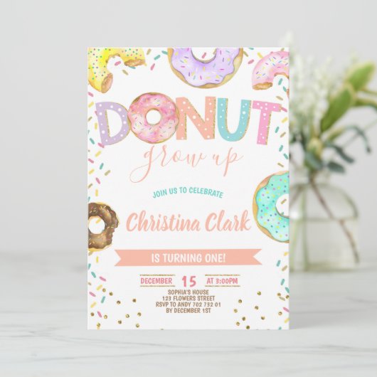 Donut Grow up Girl Sprinkles Confetti Birthday Kaart (Staand voorkant)