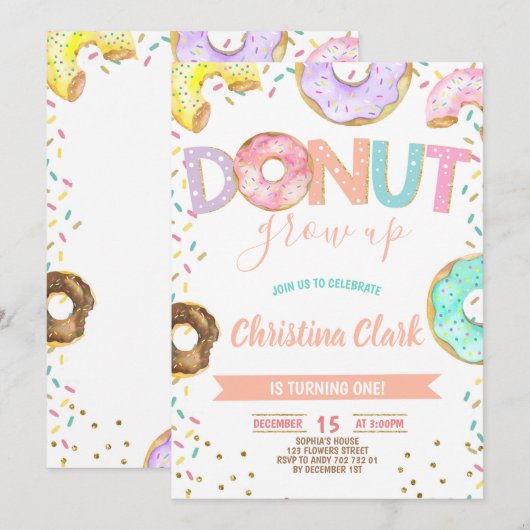 Donut Grow up Girl Sprinkles Confetti Birthday Kaart (Voorkant / Achterkant)