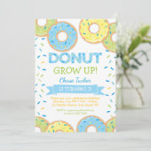 Donut Grow Up Jongen Verjaardag Uitnodiging Blauw (Staand voorkant)