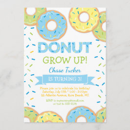 Donut Grow Up Jongen Verjaardag Uitnodiging Blauw
