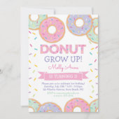 Donut Grow Up Meisje Verjaardag uitnodiging Roze (Voorkant)