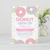 Donut Grow Up Meisje Verjaardag uitnodiging Roze (Staand voorkant)