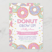 Donut Grow Up Meisje Verjaardag uitnodiging Roze (Voorkant / Achterkant)