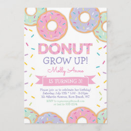 Donut Grow Up Meisje Verjaardag uitnodiging Roze