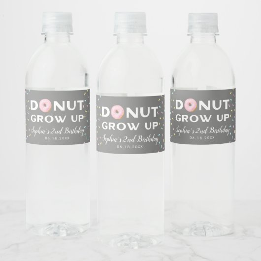 Donut Grow Up Meisje Verjaardagsfeestje Waterfles Etiket (Flessen)