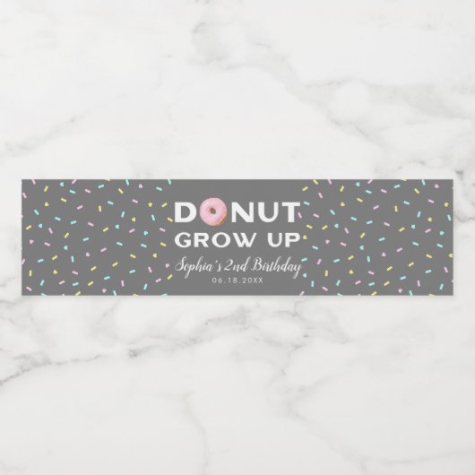Donut Grow Up Meisje Verjaardagsfeestje Waterfles Etiket (Enkel label)
