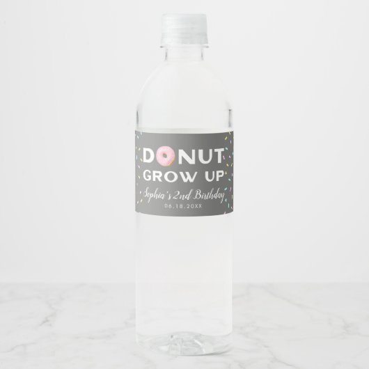 Donut Grow Up Meisje Verjaardagsfeestje Waterfles Etiket (Voorkant)