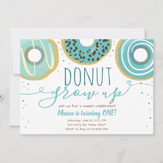 Donut Grow Up Party Blue Boy Eerste Verjaardag Kaart (Voorkant)