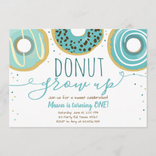 Donut Grow Up Party Blue Boy Eerste Verjaardag Kaart