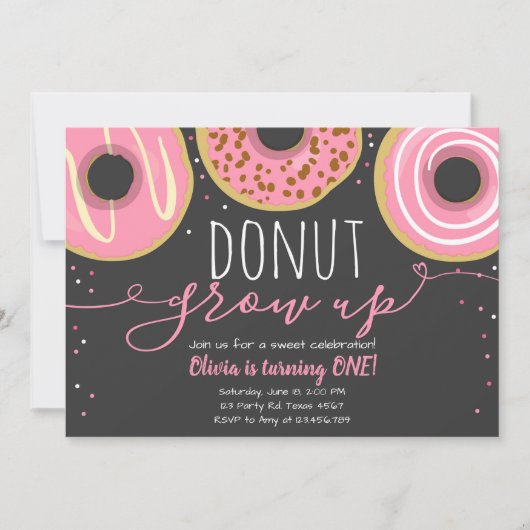 Donut Grow Up Party Meisje Roze Donut Verjaardag Kaart (Voorkant)