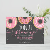 Donut Grow Up Party Meisje Roze Donut Verjaardag Kaart (Staand voorkant)