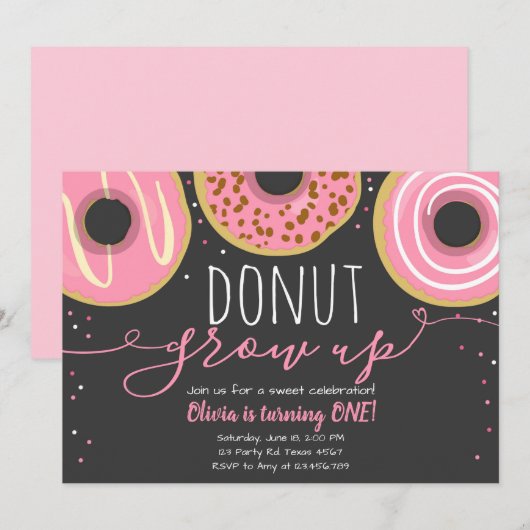 Donut Grow Up Party Meisje Roze Donut Verjaardag Kaart (Voorkant / Achterkant)