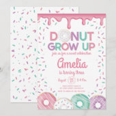 Donut Grow Up Pink Donut Verjaardag uitnodiging (Voorkant / Achterkant)