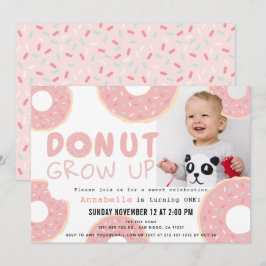 Donut Grow Up Pink Girl Foto 1e verjaardag Kaart