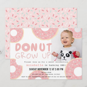 Donut Grow Up Pink Girl Foto 1e verjaardag Kaart