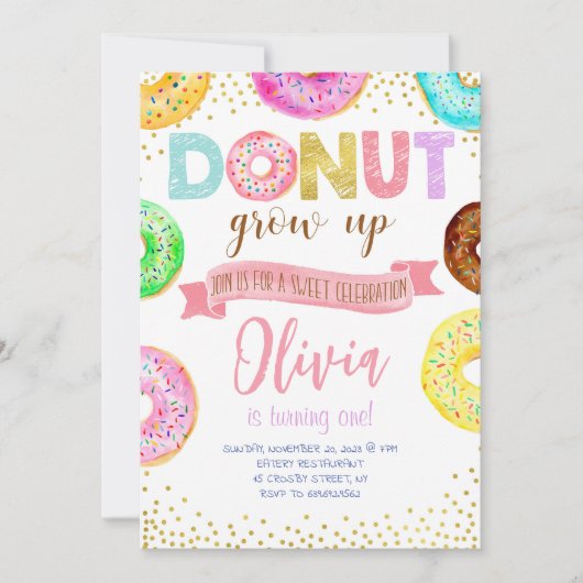 Donut Grow Up Roze Donut Meisje Verjaardagsfeestje Kaart (Voorkant)