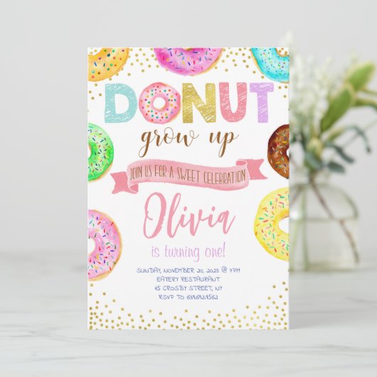 Donut Grow Up Roze Donut Meisje Verjaardagsfeestje Kaart (Staand voorkant)
