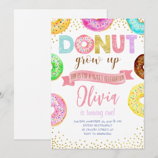 Donut Grow Up Roze Donut Meisje Verjaardagsfeestje Kaart (Voorkant / Achterkant)