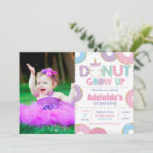 Donut Grow up Unicorn Birthday Foto uitnodiging (Staand voorkant)