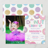 Donut Grow up Unicorn Birthday Foto uitnodiging (Voorkant / Achterkant)