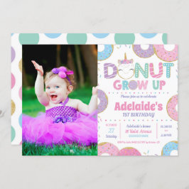 Donut Grow up Unicorn Birthday Foto uitnodiging