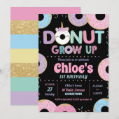 Donut Grow Up Unicorn Verjaardag Uitnodigingen Mei (Voorkant / Achterkant)
