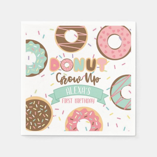 Donut Grow Up Verjaardag servet -  (Voorkant)