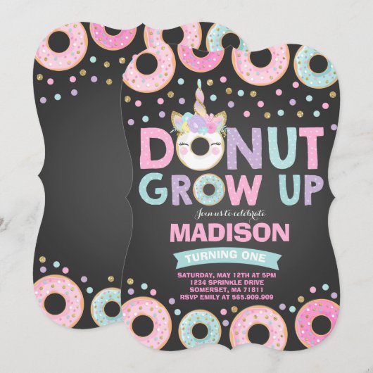 Donut Grow Up verjaardagsuitnodiging Donut & Eenho Kaart (Voorkant / Achterkant)