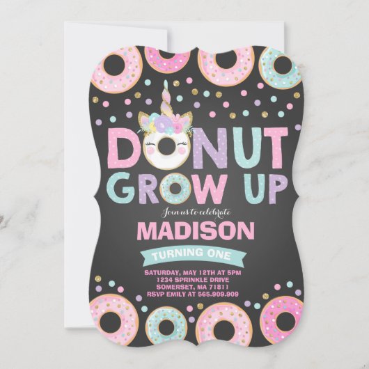 Donut Grow Up verjaardagsuitnodiging Donut & Eenho Kaart (Voorkant)