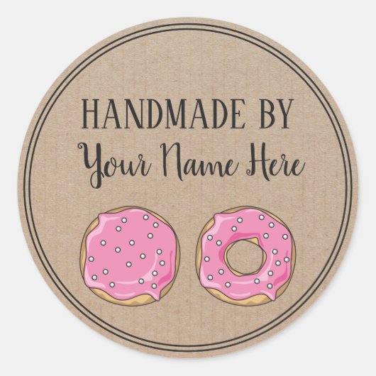 Donut Handmade Door  schattig roze Craft Ronde Sticker (Voorkant)