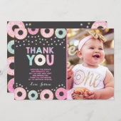 Donut Hartelijk dank Donut Groei Partij Roze Gold Bedankkaart (Voorkant / Achterkant)