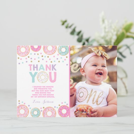Donut Hartelijk dank Donut Groei Partij Roze Gold Bedankkaart (Staand voorkant)