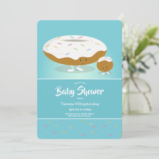 Donut Hole Sprinkles Schattige Blauw Baby shower Kaart (Staand voorkant)