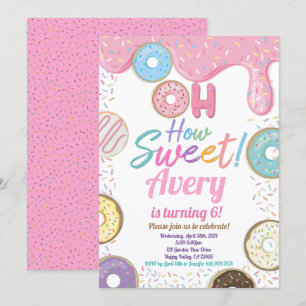 Donut How Sweet Birthday Party Pink Pastel Girl Kaart