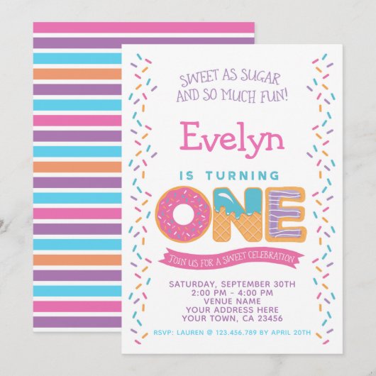 Donut Ice Cream Cookie, Snoepjes Verjaardag Uitnod Kaart (Voorkant / Achterkant)