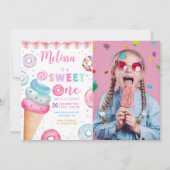 Donut Ice Cream Sweet Een 1e Verjaardag Foto Kaart (Voorkant)