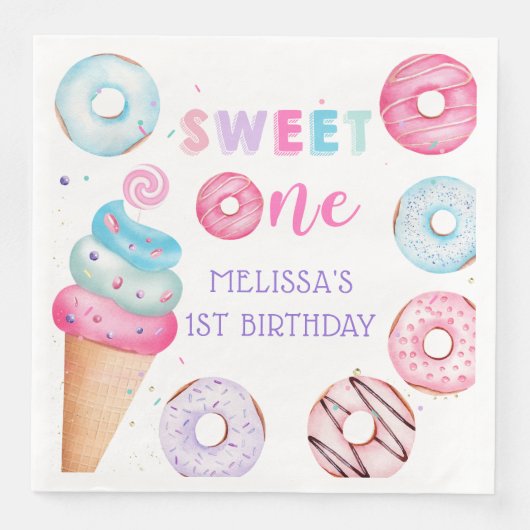 Donut Ice Cream Sweet Een Verjaardagsfeestje Serve Servet (Voorkant)